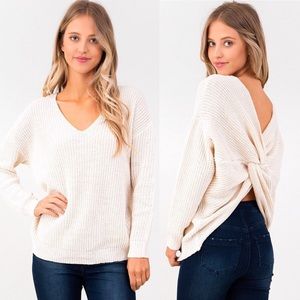 Twisted Back Long Sleeve Knit Sweater